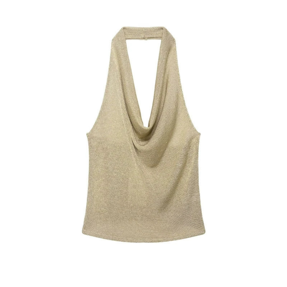ZARA Stylish Sexy Metallic Slim Fit Halter Neck Top